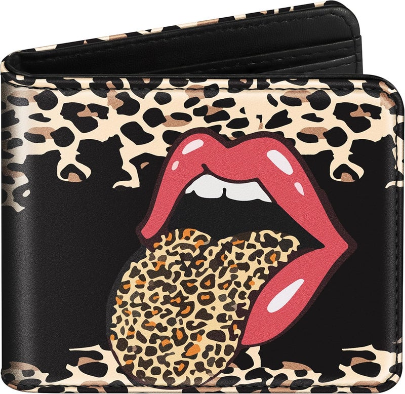 Funermei Cute Wallet for Women Girls Leopard Lip Leather Bifold Wallet Aesthetic Credit Card Holder RFID Blocking Id Cash Slim Small Bi Fold Wallets with Coin Pocket for Teen Little Girl Cool - Image 1